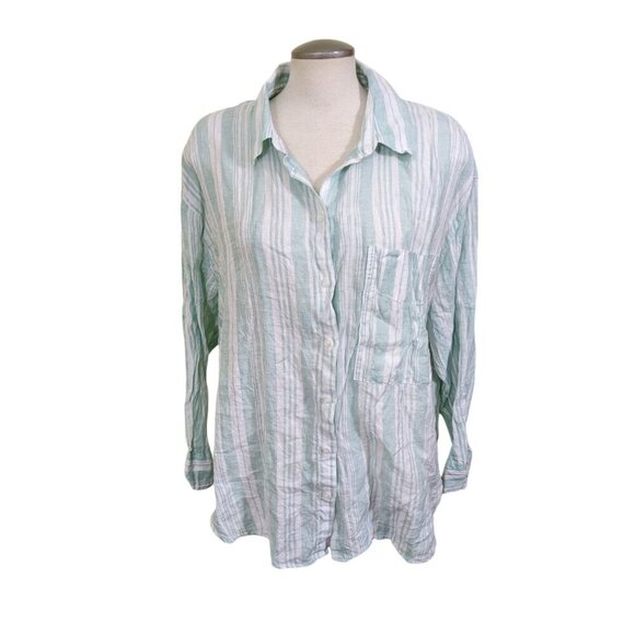 Lemlem by Liya Kebede X H&M Linen Stripe Shirt Womens Size XL Long Sleeve Button - Picture 1 of 7